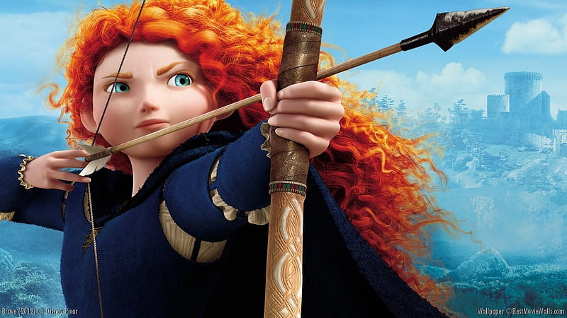 Brave, poster, movie, redhead, fantasy, girl, merida, archer, princess, disney, HD wallpaper