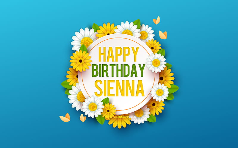 Happy Birtay Sienna Blue Background with Flowers, Sienna, Floral Background, Happy Sienna Birtay, Beautiful Flowers, Sienna Birtay, Blue Birtay Background, HD wallpaper