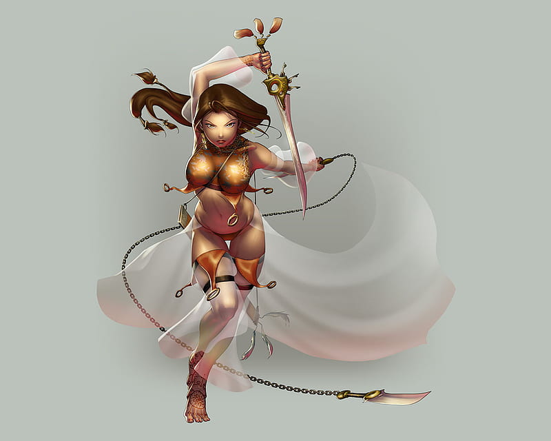 Woman Warrior, whip, silk, woman, sword, HD wallpaper