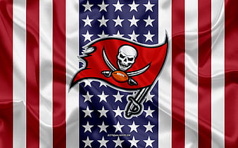 Tampa Bay Buccaneers logo, emblem, silk flag, American football club, NFL, Tampa, Florida, USA, National Football League, american football club, HD wallpaper