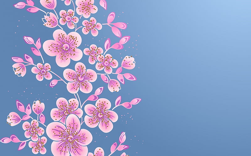 Texture, paper, pink, pattern, flower, blue, HD wallpaper