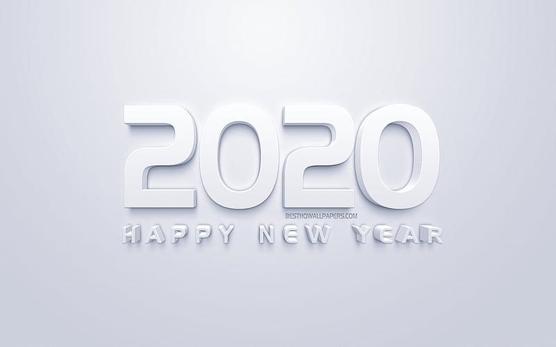 Happy New Year 2020, white 3d art, 2020 concepts, white 2020 background, 2020 New Year, creative 3d art, HD wallpaper