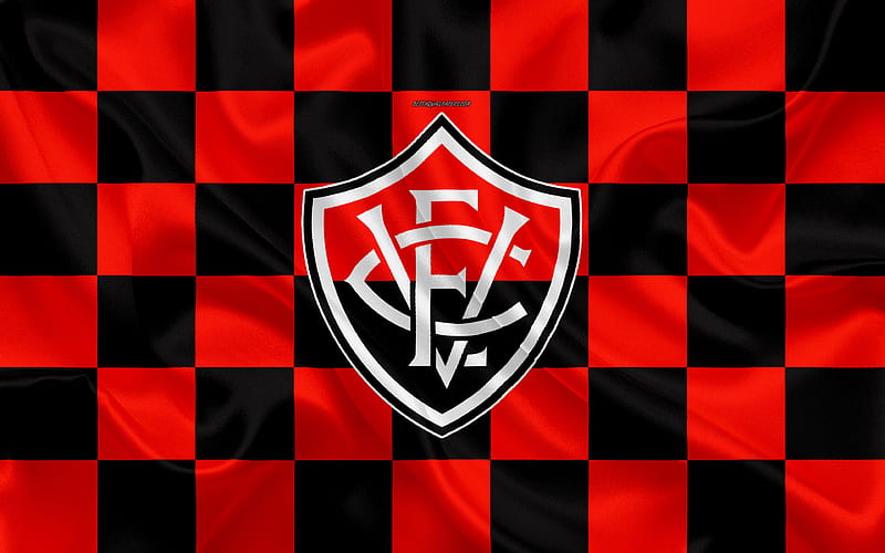 Esporte Clube Vitoria logo, creative art, black-red checkered flag, Brazilian football club, Serie A, emblem, silk texture, Salvador, Brazil, Vitoria FC, HD wallpaper