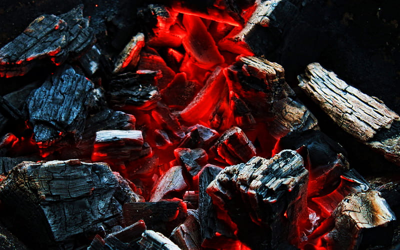smoldering charcoal, fire, macro, fire textures, charcoal textures, fireplace, background with charcoal, fire backgrounds, charcoal, HD wallpaper