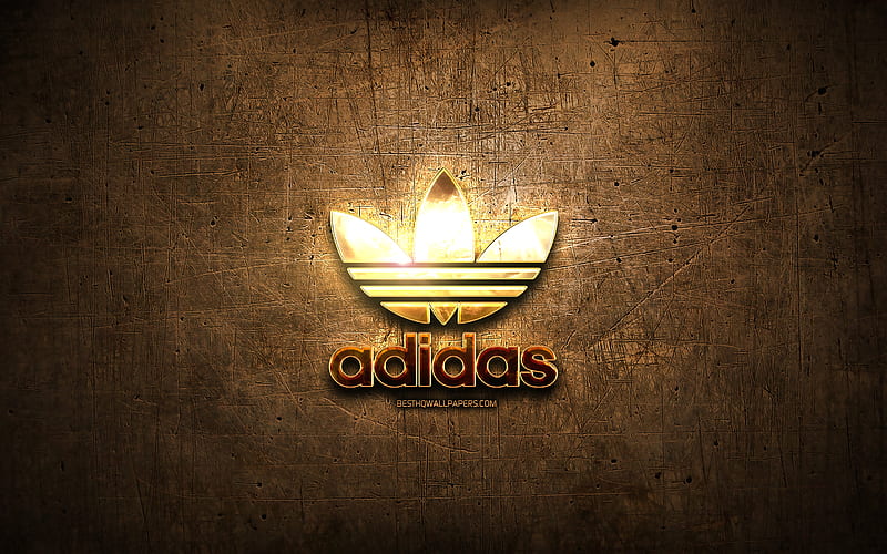 Adidas golden logo, creative, brown metal background, Adidas logo, brands, Adidas, HD wallpaper
