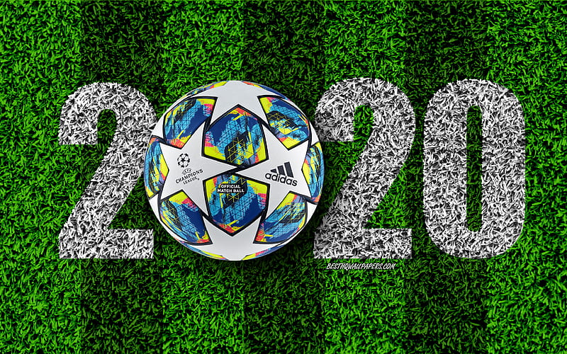 2020 UEFA Champions League, 2020 concepts, football tournament, Champions League 2020 official ball, football field, 2020, Champions League, HD wallpaper