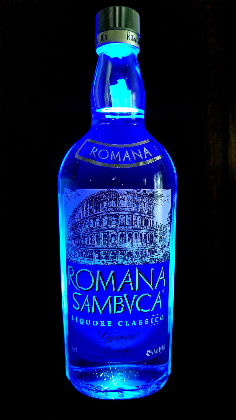 Romana Sambvca, blue, glass, italy, liquid, liquor, HD phone wallpaper