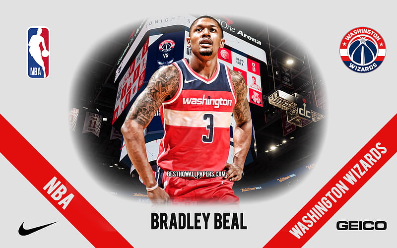 Bradley Beal, Washington Wizards, American Basketball Player, NBA, portrait, USA, basketball, Capital One Arena, Washington Wizards logo, HD wallpaper