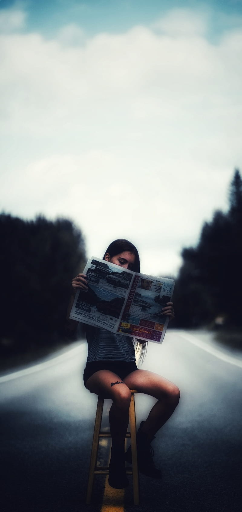 Time To Read News, black, girl, girls, newspaper, paper, read news, relax, road, HD phone wallpaper