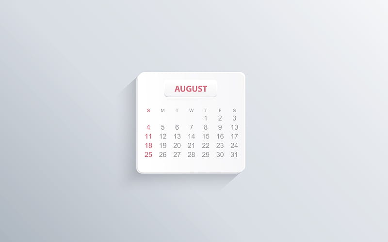 2019 August Calendar, minimalism, gray background, calendar for August 2019, flat style, HD wallpaper