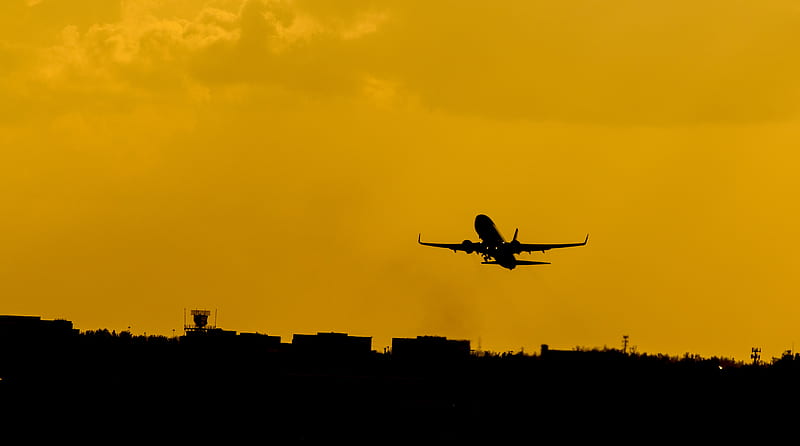 silhouette of flying airplane, HD wallpaper