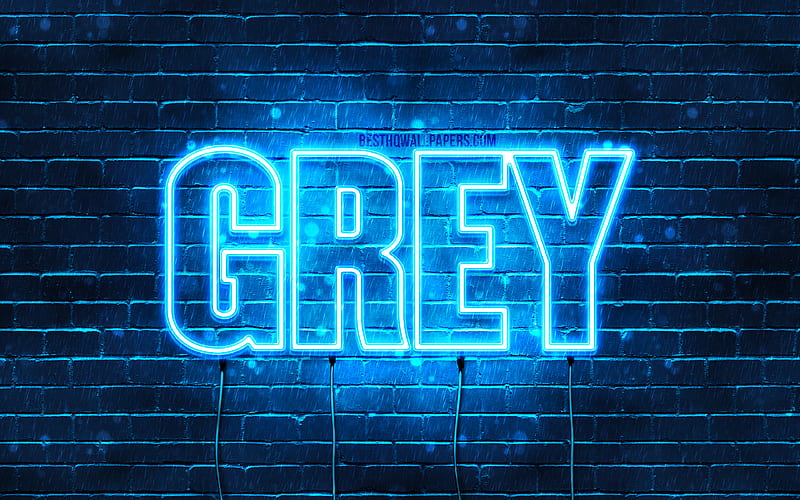 Grey with names, horizontal text, Grey name, Happy Birtay Grey, blue neon lights, with Grey name, HD wallpaper