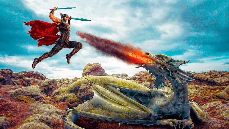 Thor Vs Eragon, thor, superheroes, artwork, digital-art, behance, HD wallpaper