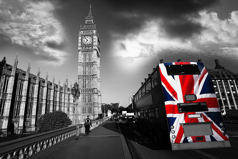 Union Jack, flag, london, bus, HD wallpaper