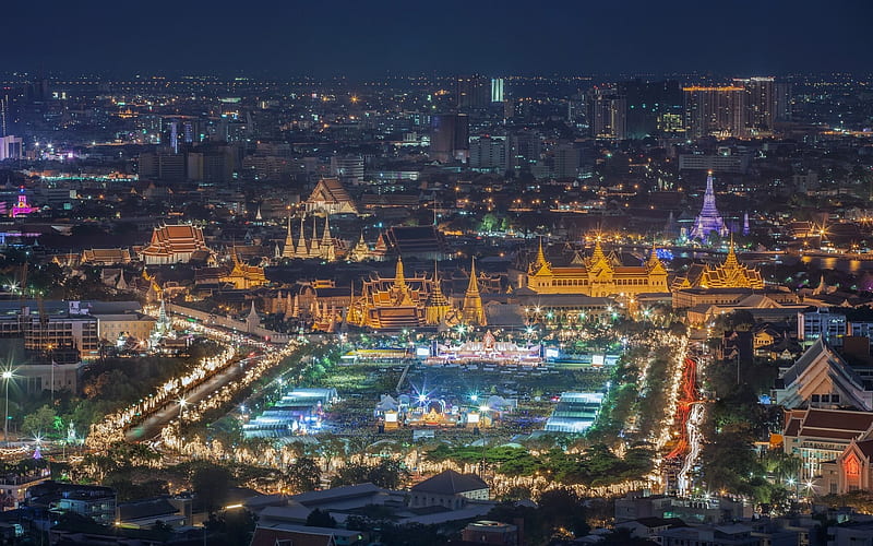 Bangkok, night, cityscape, big city, megalopolis, Thailand, HD wallpaper