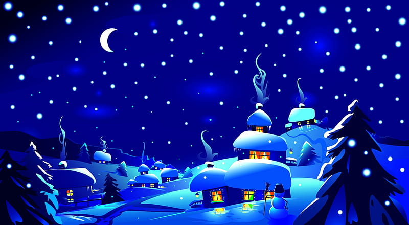Winter Wonderland, Sky, Moon, Snow, Night, Winter, HD wallpaper