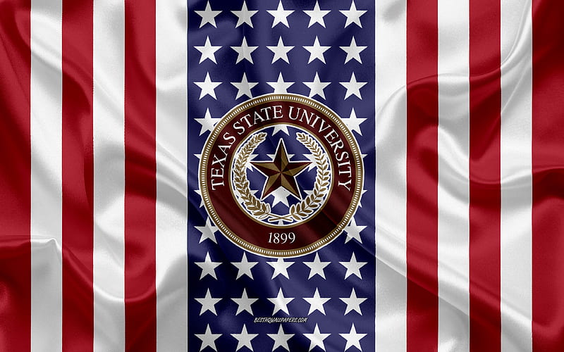 Texas State University Emblem, American Flag, Texas State University logo, San Marcos, Texas, USA, Texas State University, HD wallpaper