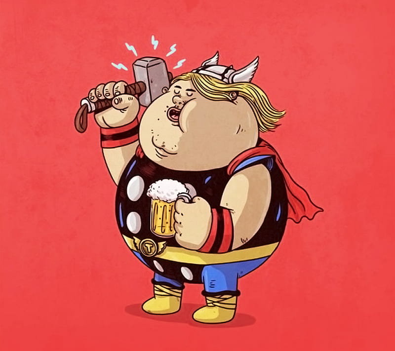 Thor Fat, desenho, illustration, superhero, HD wallpaper