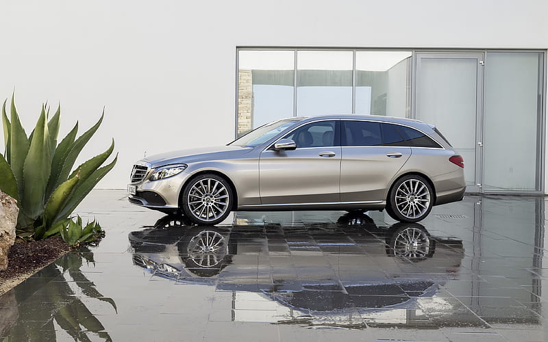 Mercedes-Benz C-Class, 2018, Facelifted exterior, side view, wagon, silver C-Class, German cars, Mercedes, HD wallpaper