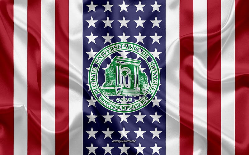 University of Puerto Rico at Mayaguez Emblem, American Flag, University of Puerto Rico at Mayaguez logo, Mayaguez, Puerto Rico, USA, University of Puerto Rico at Mayaguez, HD wallpaper