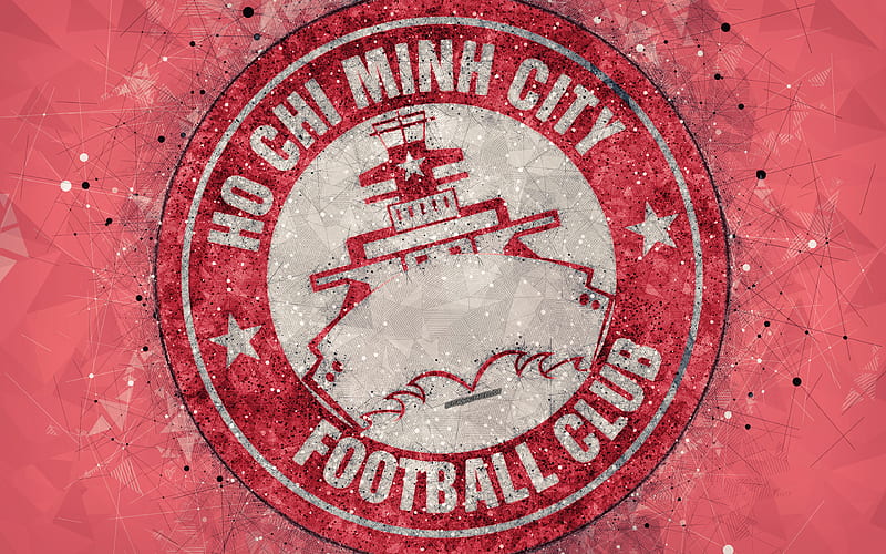 Ho Chi Minh City FC geometric art, logo, red background, Vietnamese football club, V-League 1, Ho Chi Minh City, Vietnam, football, HD wallpaper