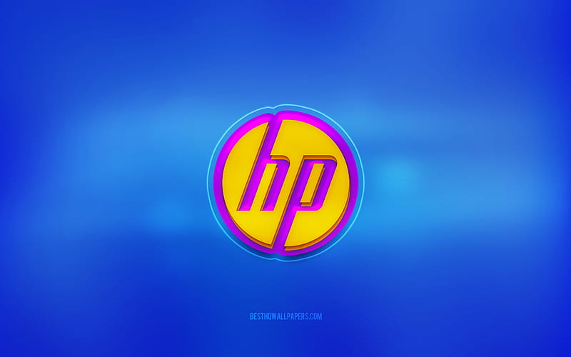 HP 3d logo, blue background, HP, multicolored logo, HP logo, 3d emblem, Hewlett-Packard, HD wallpaper