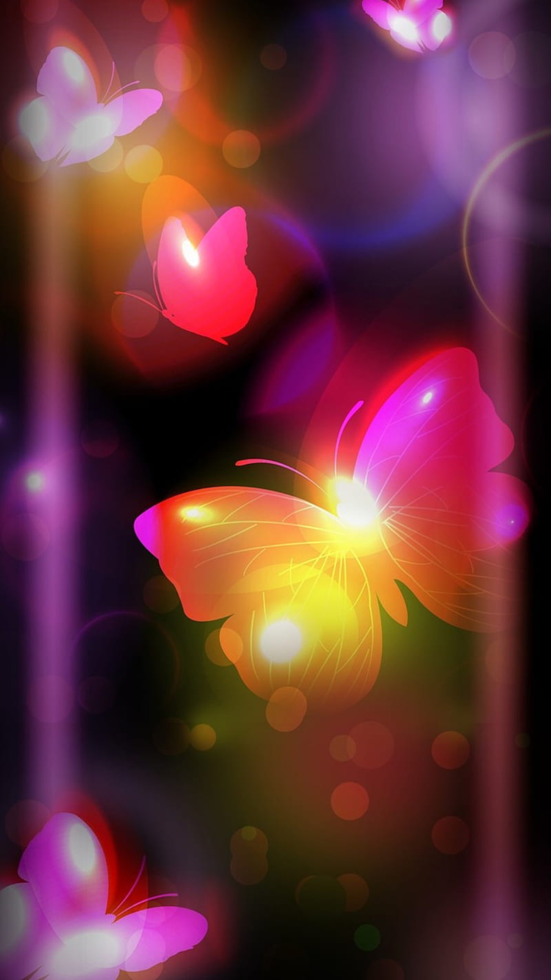 Butterflies, bokeh, colorful, edge, lights, pink, purple, s7, spring, sweet, HD phone wallpaper