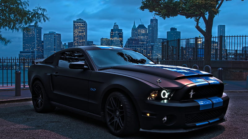 ford mustang, cityscape, digital art, muscle cars, Vehicle, HD wallpaper