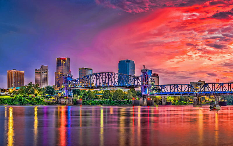 Little Rock, Arkansas, evening, sunset, Little Rock cityscape, Little Rock skyline, USA, HD wallpaper