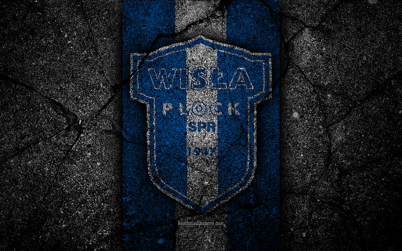 Wisla Plock FC logo, Ekstraklasa, soccer, football, black stone, Poland, Wisla Plock, football club, asphalt texture, FC Wisla Plock, HD wallpaper