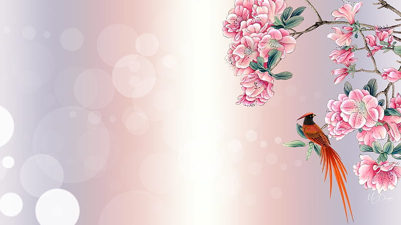 Beautiful Orange Bird, bird, Asian, Firefox theme, Oriental, flowers,  blossoms, HD wallpaper | Peakpx