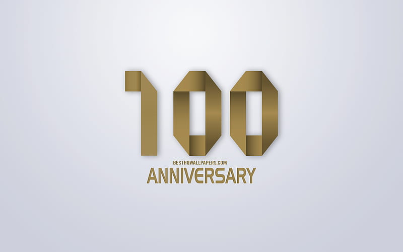 100th Anniversary, Anniversary golden origami Background, creative art, 100 Years Anniversary, gold origami letters, 100th Anniversary sign, Anniversary Background, HD wallpaper