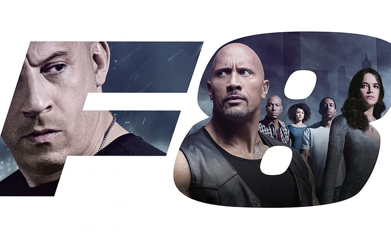 The Fate of the Furious, 2017, The Fast and the Furious 8, Michelle Rodriguez, FF 8, Fast Furious 8, Vin Diesel, Dwayne Johnson, Luke Hobbs, HD wallpaper