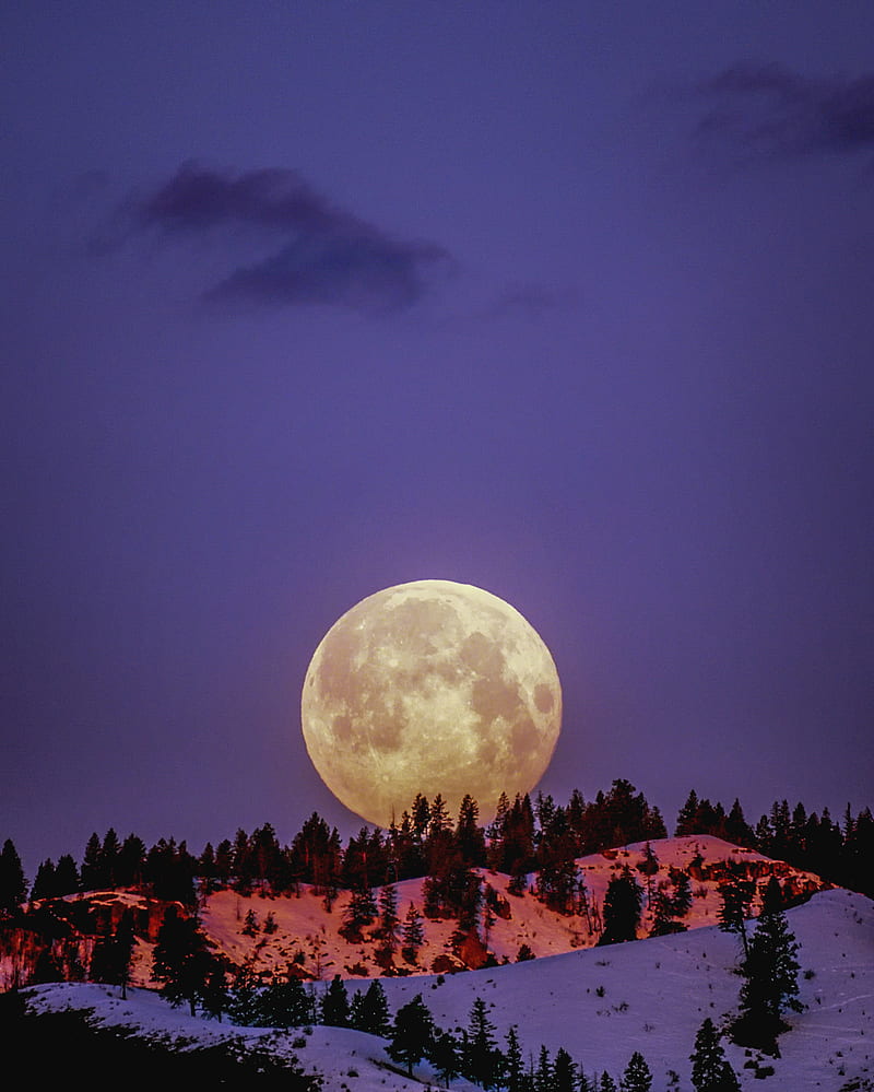 Moon Over Snowcapped Mountain, HD phone wallpaper