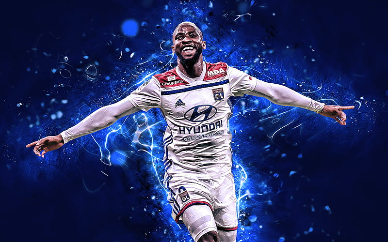 Moussa Dembele, goal, Olympique Lyon FC, french footballers, joy, Ligue 1, Dembele Lyon, neon lights, soccer, HD wallpaper