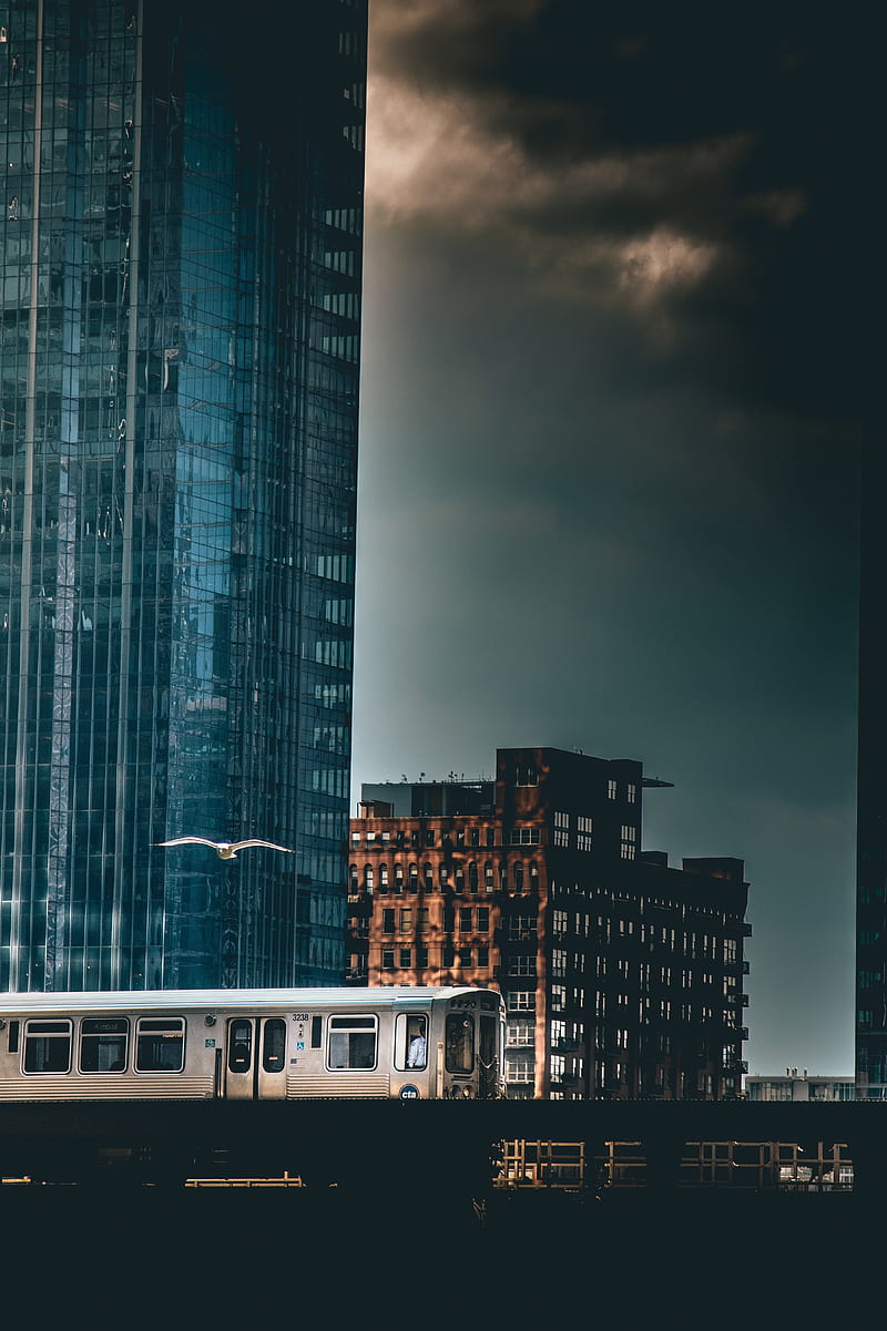 city, train, buildings, architecture, dark, HD phone wallpaper