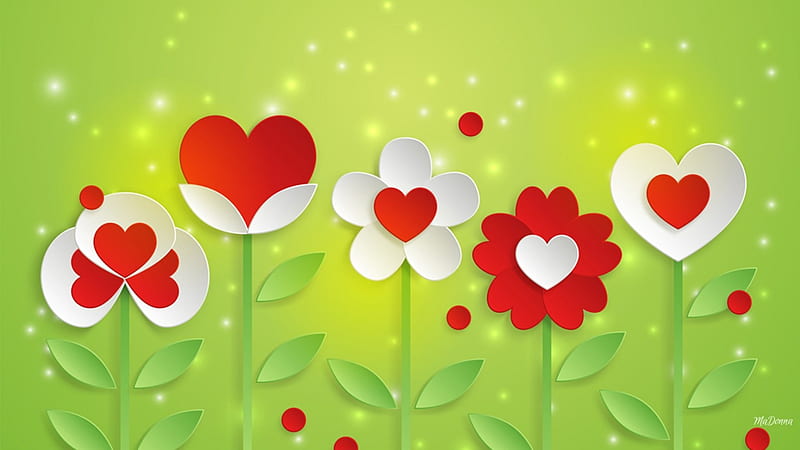 Paper Fower Garden, 3D, green, flowers, cut out, paper, corazones, lights, lime, HD wallpaper