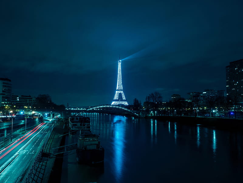 eiffel tower, paris, france, night, river, lights, cityscape, time-lapse, City, HD wallpaper