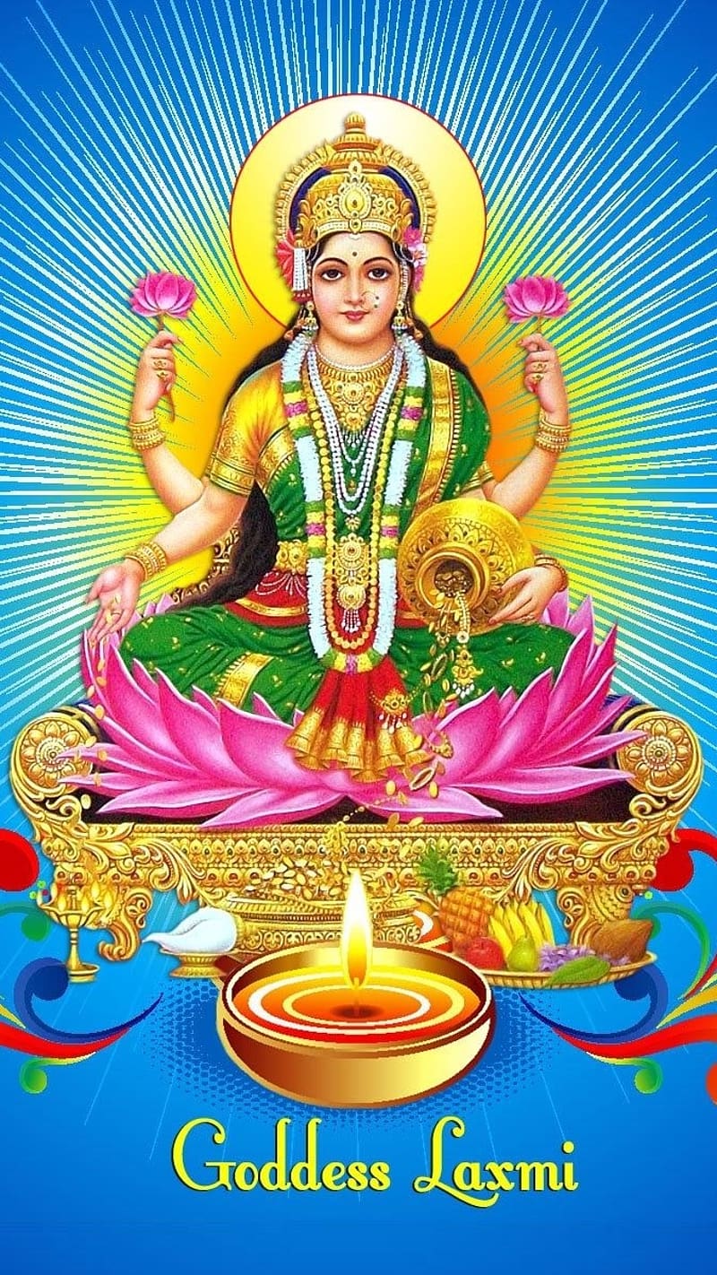 God Lakshmi Full, Blue Background, sunshine, mahalakshmi, HD phone ...