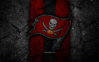 Tampa Bay Buccaneers, logo, black stone, NFL, NFC, american football, USA, art, asphalt texture, South Division, HD wallpaper
