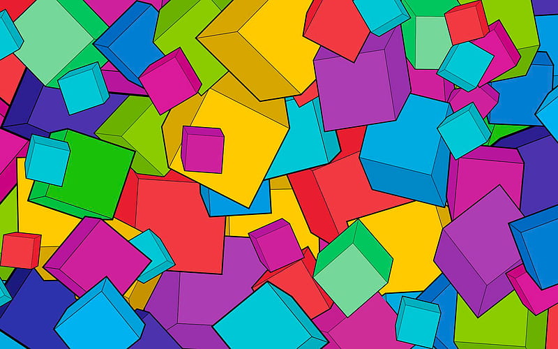 abstract cubes pattern, colorful cubes, creative, 3D cubes background, squares patterns, cubes patterns, background with cubes, HD wallpaper