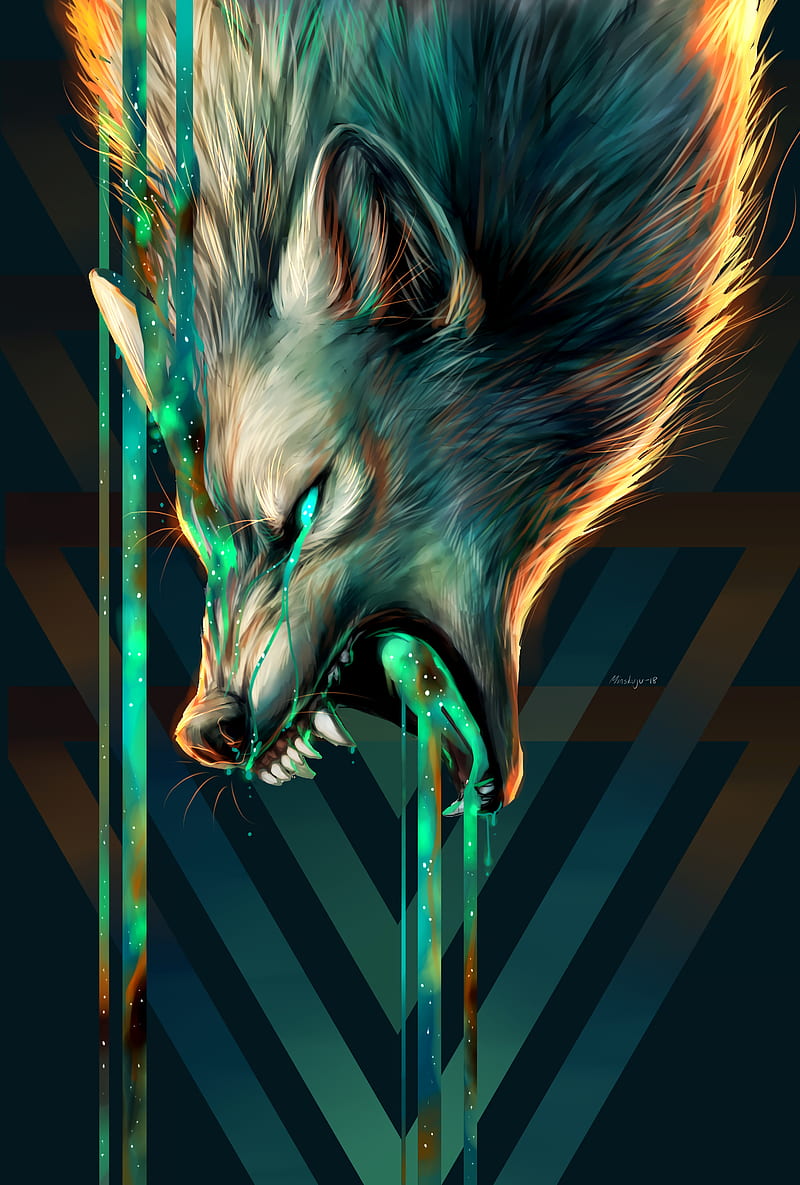 wolf, grin, aggression, illusion, art, HD phone wallpaper