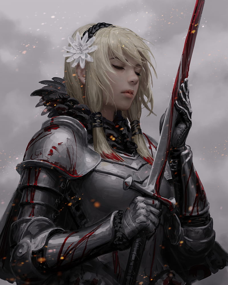 artwork, fantasy art, women, sword, armor, blonde, figure-hugging armor, HD phone wallpaper