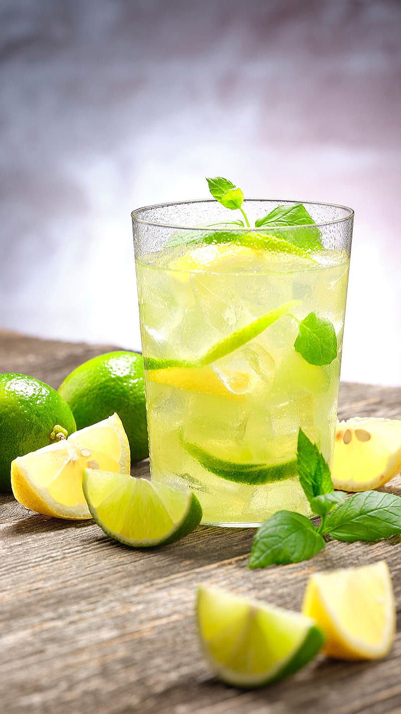 Lemon and lime, cold, cuo, fruit, fruits, glass, juice, HD phone wallpaper