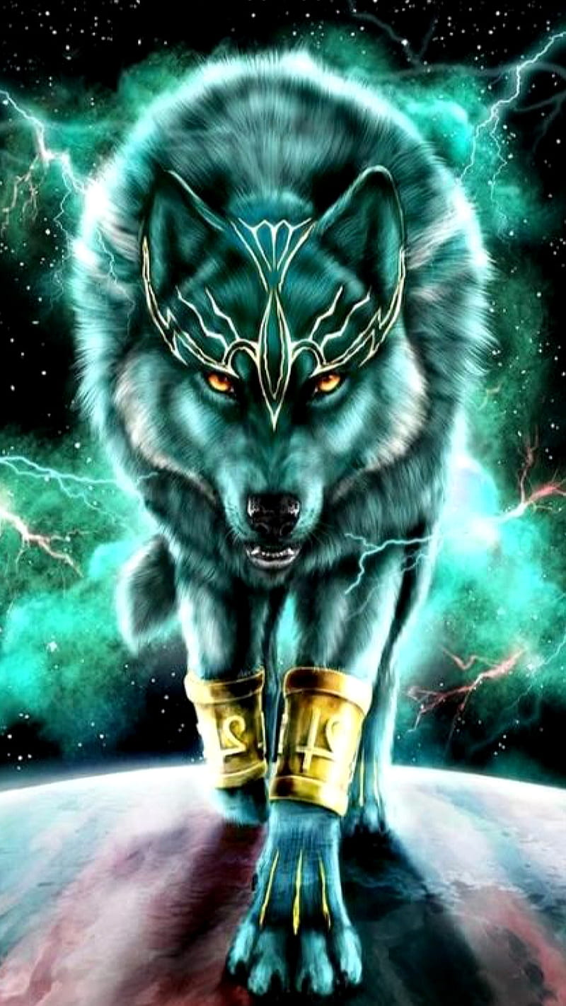 Wolf, angry, angry wolf, animal, blue, blue wolf, drawings, fantasy, HD phone wallpaper