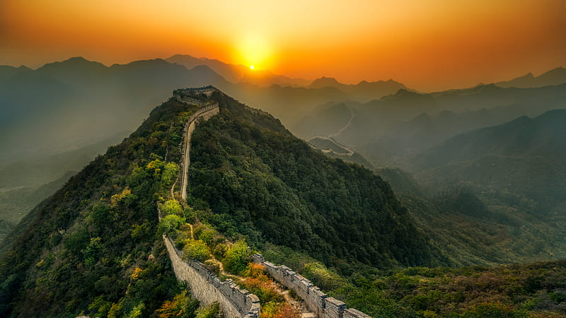great wall of china, sunset, mountain, cliff, Nature, HD wallpaper