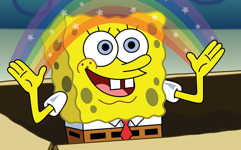 Spongebob Imagination, spongebob, rainbow, sponge, imagination, HD wallpaper