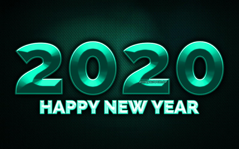 2020 turquoise 3D digits turquoise metal grid background, Happy New Year 2020, 2020 metal art, 2020 concepts, turquoise metal digits, 2020 on turquoise background, 2020 year digits, HD wallpaper