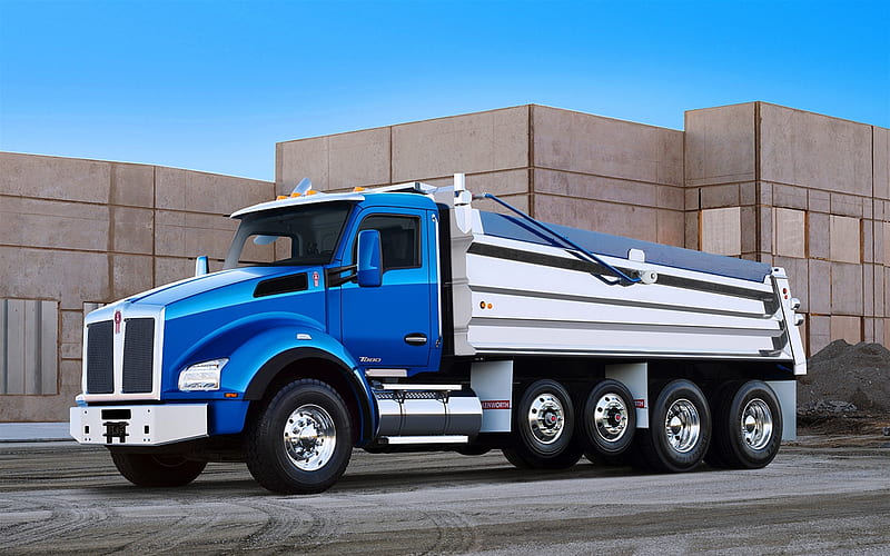 Kenworth T880, 2020, dump truck, front view, new blue T880, american trucks, Kenworth, HD wallpaper