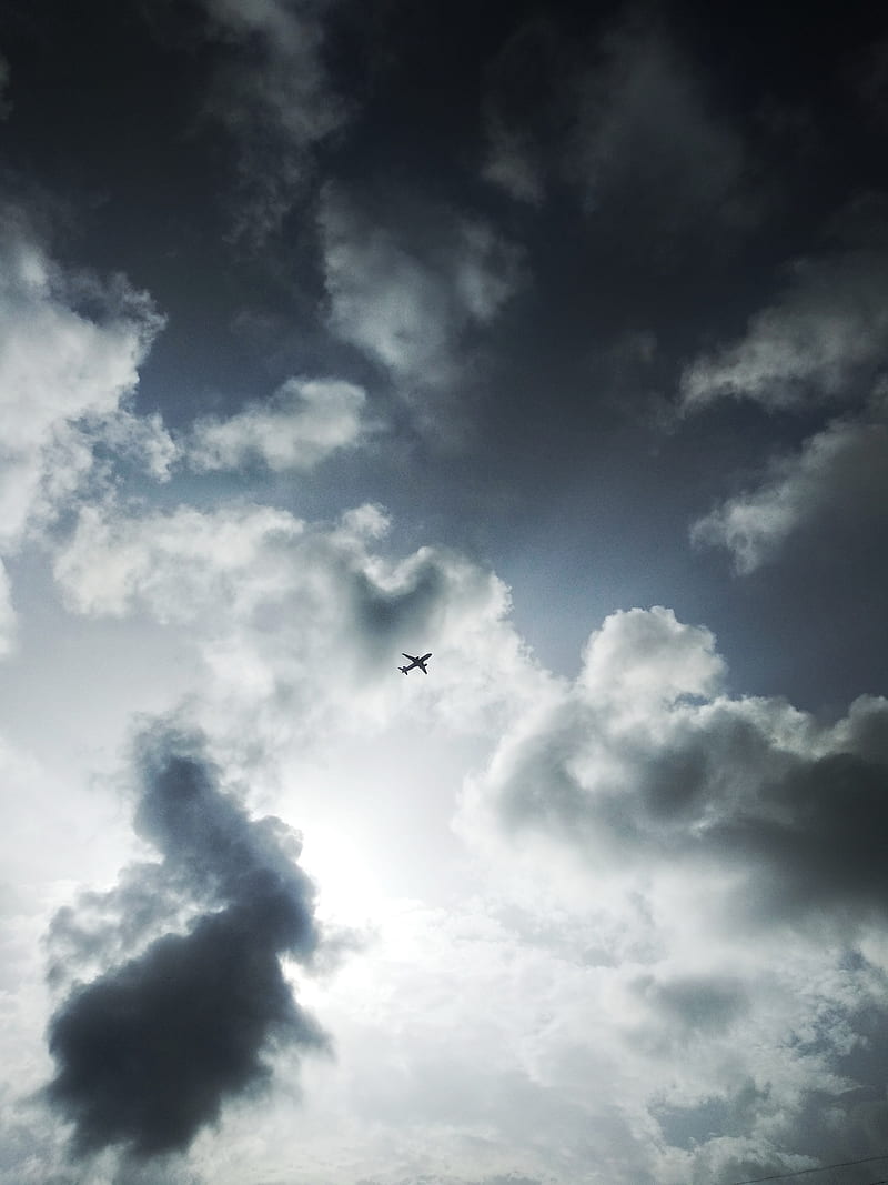 sky, bottom view, clouds, plane, HD phone wallpaper